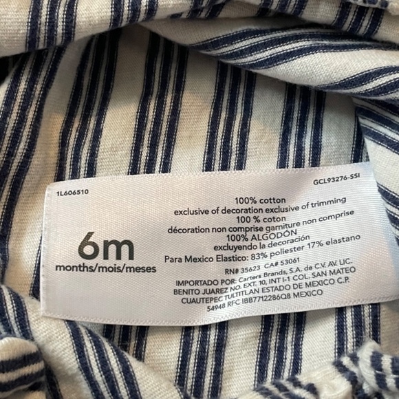 Carter’s girls size 6 months short Romper navy blue & white stripes pink floral - Picture 5 of 5